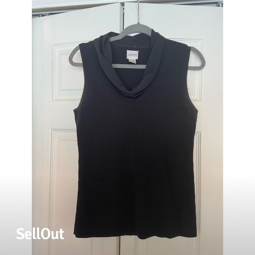 Chico's Women's Sleeveless Cowl Neck Sweater Top Black Size 1